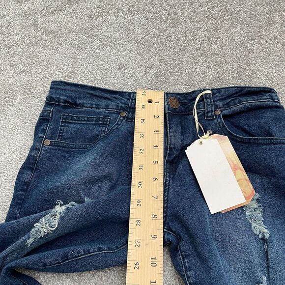 American Quality High Rise Denim Jeans Juniors 13 Dark Blue Distressed 30x30 NWT - Picture 7 of 15